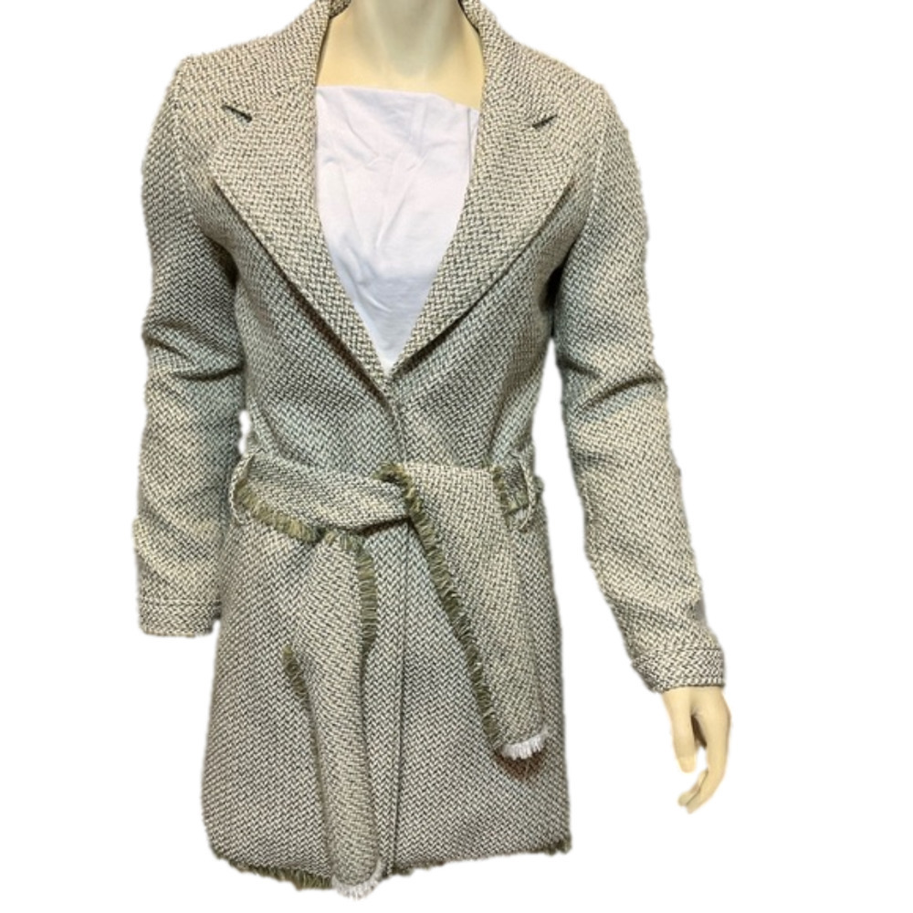 Tulle Avocado and Lime Green Tweed Coat with Fringe